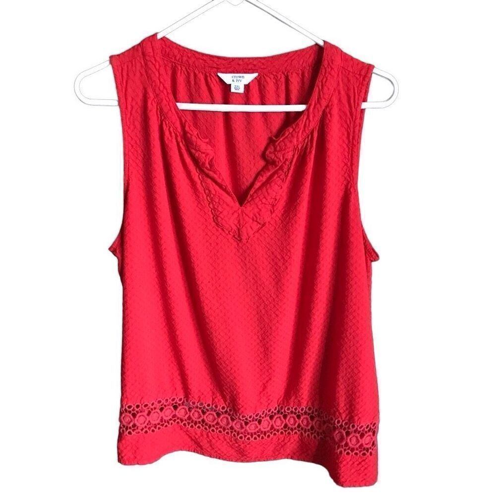 Crown & Ivy Blouse top Red sleeveless plus SZ XXL crochet lace